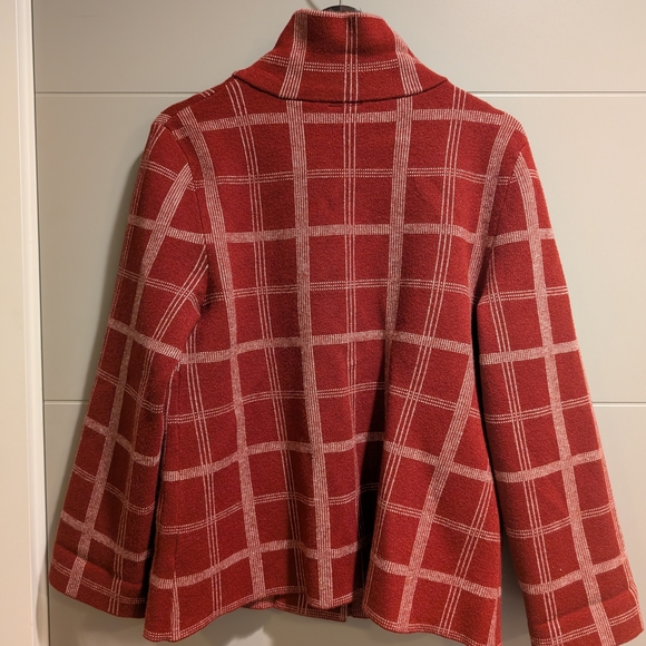 Anthropologie Moth Rust Red Plaid Funnel Neck Coat - Structured & Cozy - Picture 3 of 6